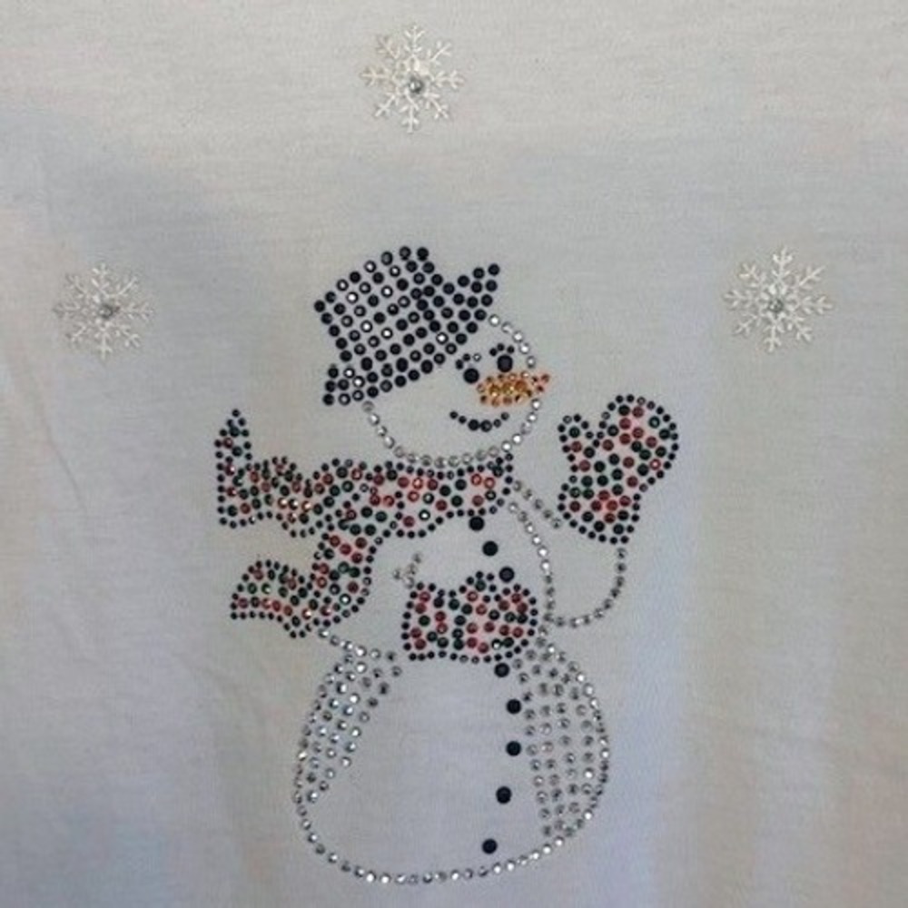 NWT Women's Snowman Christmas Winter Rhinestones 3/4 Sleeve White Tunic Size 4X